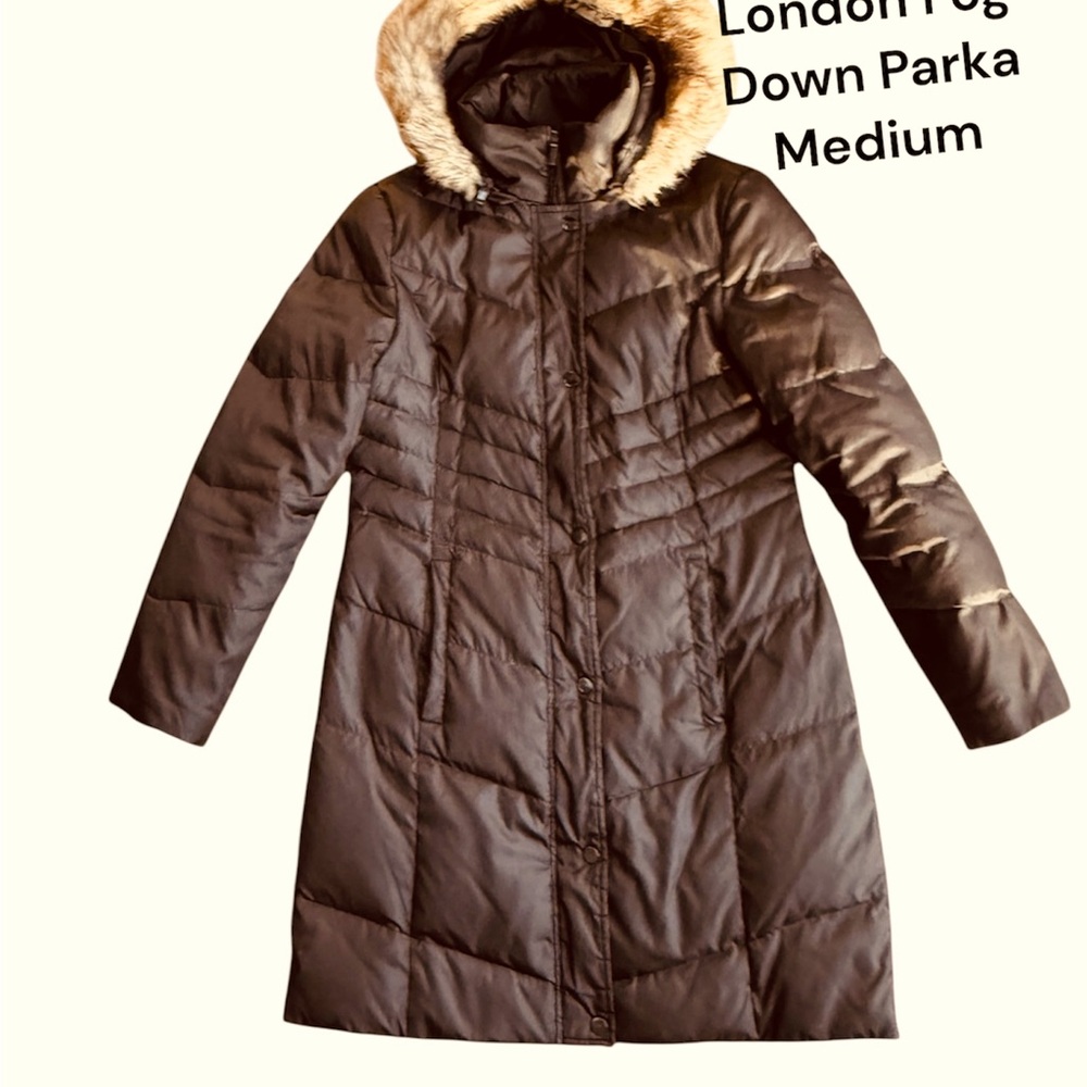 London Fog Down Parka, Fur Hood, Pockets, Inner Wrist Sleeve, M - Picture 5 of 14